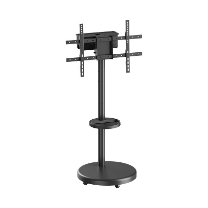 מעמד רצפתי מעוצב עם גלגלים חבויים מסתובב ±90° לכל צד צפייה לאורך או לרוחב למסכי טלוויזיה למסכים 37 עד 86 אינץ' ומשקל 50 קילו כוונון גובה 865-1120 מ''מ צבע שחור אודיו ליין Audio Line AL-70 Black 37-86 Inch 50kg Height Adjustment 865-1120mm